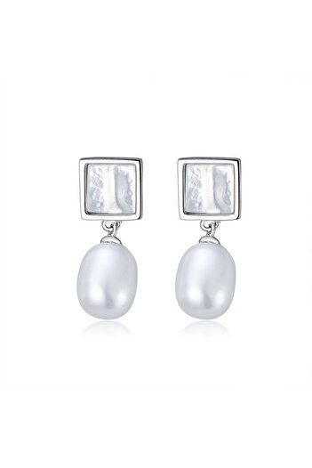 delis Cercei Stud cu Perlă Naturală din Argint 925, 10mm, Placati cu Rodiu, Stil Clasic