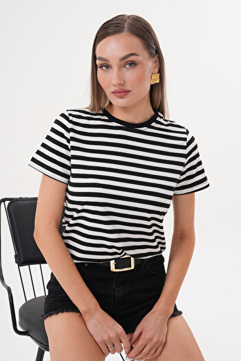 GENIUS STORE Women's Striped T-Shirt Crew Neck Short Sleeve T-Shirt Striped-T-Shirt