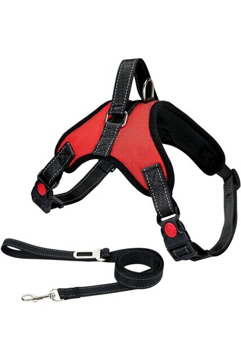 molshine reflective dog harness and leash set, oxford/nylon fabric, red/black, size L