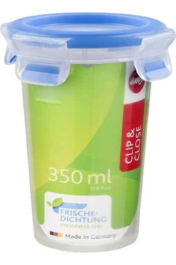 emsa 508550 Clip & Close Round Food Container – 0.35L, BPA-Free, Transparent/Blue