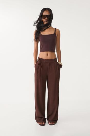 Stradivarius Flowing linen blend trousers with tie