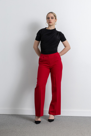 TUĞBA ERGÜL Women's Wide Leg Pleat Detailed Palazzo Fabric Trousers 3092