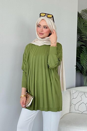 Şulemoda Giyim Gökkuşağı Merserize Tunik Fıstık Yeşili