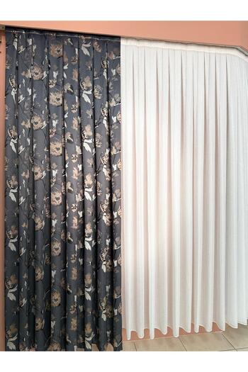 DİLETTO Gray Beige Patterned Taffeta Background Curtain Compatible with Cornice (Frequent Pleats / Ironing Not Preferred)