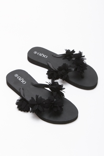 OZYO Havana Black Flower Garden Flip-Flop Beach Slippers