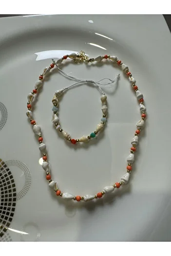 MODA Women's Summer Seashell & Beaded Jewelry Set - Necklace & Bracelet