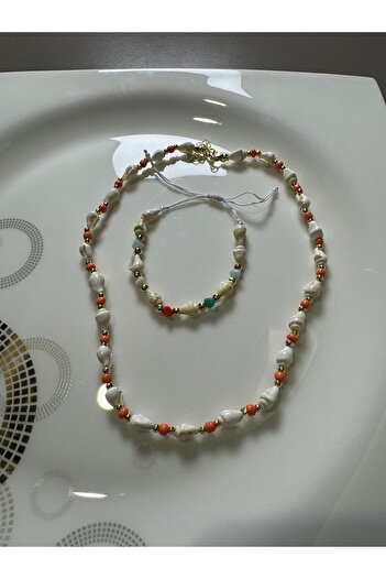MODA Women's Summer Seashell & Beaded Jewelry Set - Necklace & Bracelet