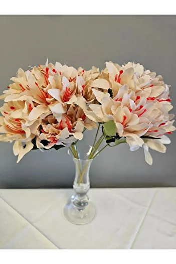 OGWANTO 5 Branched Cream Artificial Bellflower – 34 cm Hand Bouquet, Vase & Table Arrangement, Decorative Flower