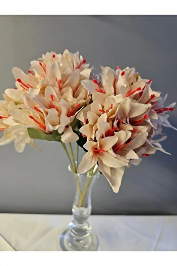 OGWANTO 5 Branched Cream Artificial Bellflower – 34 cm Hand Bouquet, Vase & Table Arrangement, Decorative Flower