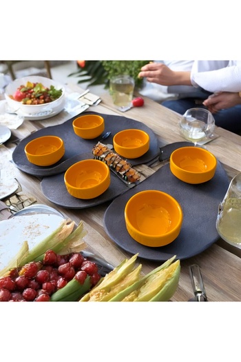 BARITCIOGLU Yellow Sauce Bowl Sauce Bowl Presentation Bowl 4 Pieces Break-Resistant Porelin
