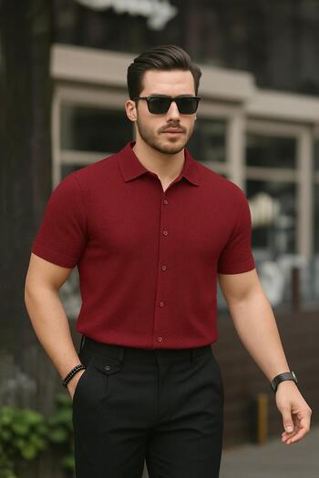 LC Waikiki Waffle Fabric Ironing Unwilling Short Sleeve Button down Summer Men's Shirt