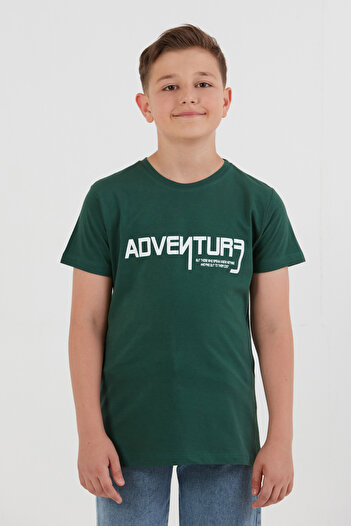 Fulla Moda Αγορικό μπλουζάκι με στάμπα Adventure Text από 100% βαμβάκι