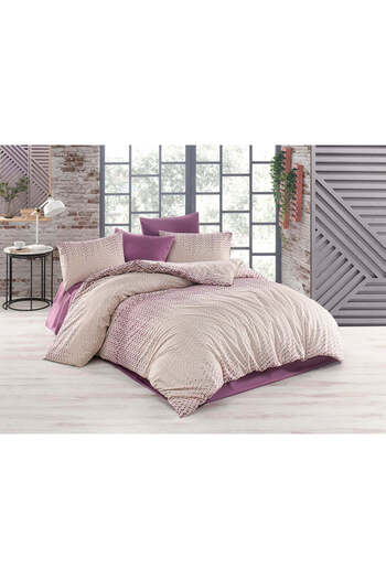 DemoHome Ranforce cotton double king size bedding set ENERGY PULSE lilac - fitted sheet, bed, 2 pillowcases