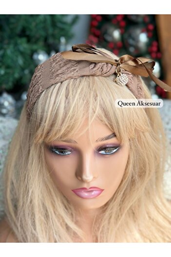 QUEEN AKSESUAR Luxury Crystal Stone Crown Gold Gold Hanging Bulk Ribbon Satin Bow Ribbon Women Brown