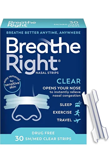 Breathe Right Original Nasal Strips Clear Sm/Med For Sensitive Skin, 30 ct