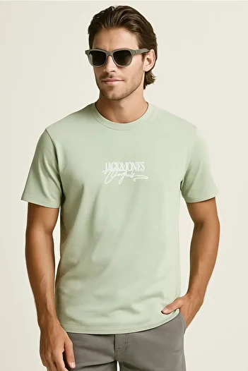 Jack & Jones J&J T-Shirt Men Logo Printed Tee Shirt Green Brandy