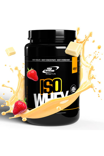 Pro Nutrition Iso Whey Gold - concentrate, isolate, hydrolyzed +82% protein, White chocolate and strawberries, 900g