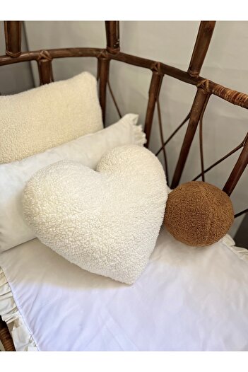 Cherry Bloom Cotton Heart Pillow and Mini Ball Pillow Brown and Cream