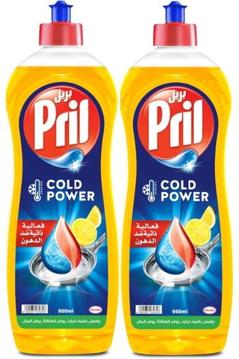 Pril Cold Power Hand Dishwashing Liquid, With 5+ Self-Degreasing Action Power, Lemon, Pack of Two, 2