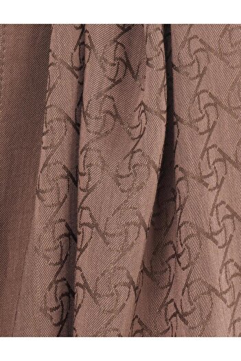 Kayra Monogram Pattern Cotton Blend Shawl Brown