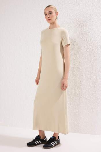 Trendyol Modest Beige Knitted Dress Tctss25Eb00154