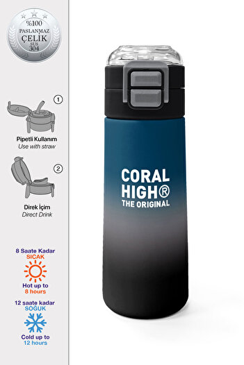 Coral High Kids Nefti Gray Color Transitioning Straw and Direct Drinking Steel Thermos 500 ml 31855