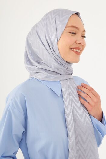 MİRSOY SCARF Shiny Jacquard Zigzag Patterned Shawl - Silver