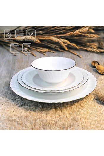 Houzi 26 Pcs Gold line Opal ware Dinner set