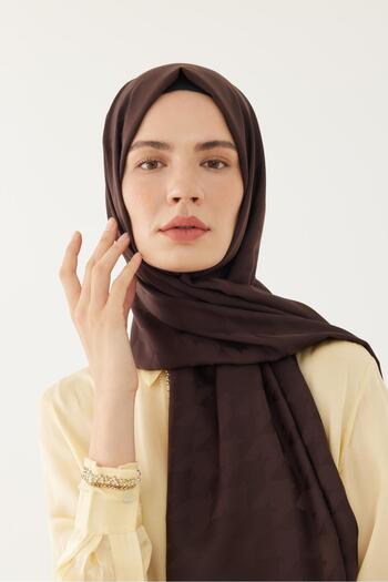 MİRSOY SCARF Μεταξένιο σάλι ζακάρ με μοτίβο καφέ πικρό καφέ