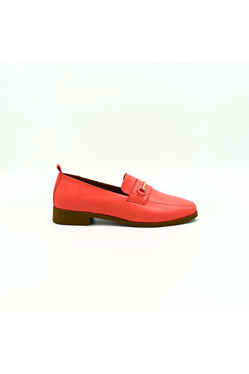 Folle Orange Genuine Leather Loafer – 2 cm Heeled Gold Buckle Casual Shoes