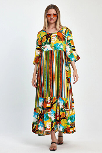 bacc Maxi Size Green Printed Woven Viscon Dress Bcvl-258188
