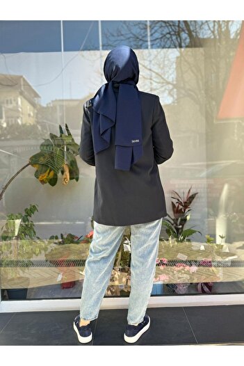 QOOQ STORE Düğme Detay Blazer Kadın Ceket Lacivert