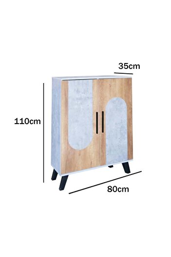 Generic Modern Shoe Cabinet Malaysian Wood 5 Shelves 2 Doors – Gray with Wood