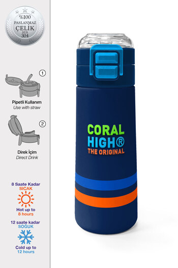 Coral High Kids Navy Blue Straw and Direct Drinking Steel Thermos 500 ml 31928