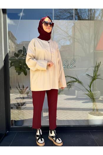 Invee Collar Zippered Bomber Tunic Vanilla