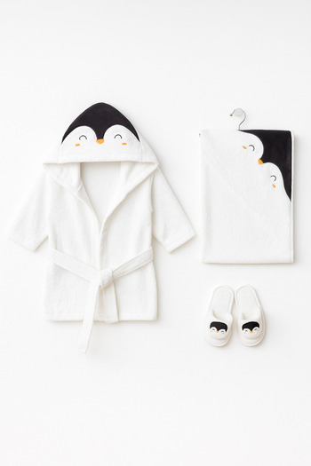 Bebitof Penguin Patterned Baby Bathrobe Set
