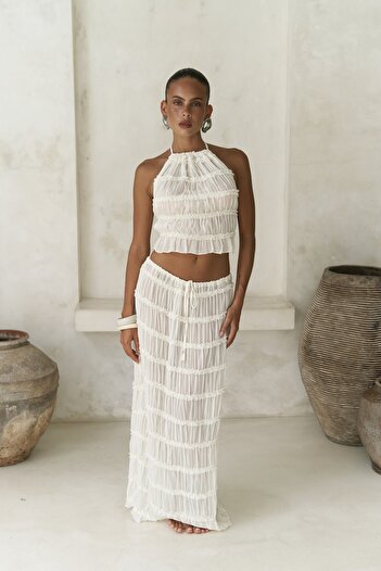 BOHEMAİ Sofi Transparent Ecru Crop Skirt Suit