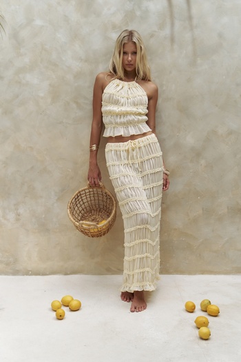 BOHEMAİ Sofi Transparent Yellow Crop Skirt Suit