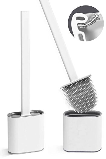 Tilbe Home White Silicone Toilet Bowl Brush Bathroom Toilet WC Bathtub Cleaning Brush Wall Mounted Set