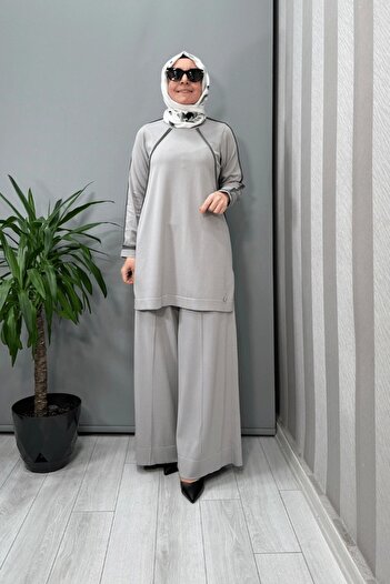 MISS DALIDA Tiktak Detaylı Triko Tunik Gri T25Y-6030
