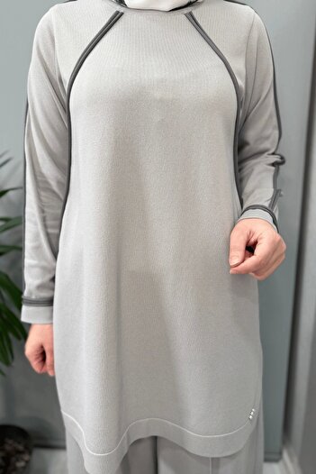 MISS DALIDA Tiktak Detaylı Triko Tunik Gri T25Y-6030