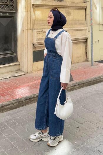 lamelif Bahçıvan Suspended Denim Overalls Denim Blue
