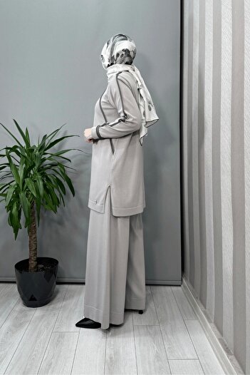 MISS DALIDA Tiktak Detaylı Triko Tunik Gri T25Y-6030