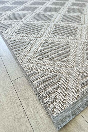 Decomia Home Lola İskandinav Dokuma Bukleli Gri Modern Kaymaz Salon Halısı Mutfak Halısı Koridor Halısı Yolluk