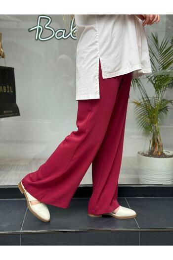 MissWhence Burgundy Draped Women's Trousers - Wide Leg