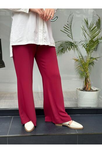 MissWhence Burgundy Draped Women's Trousers - Wide Leg