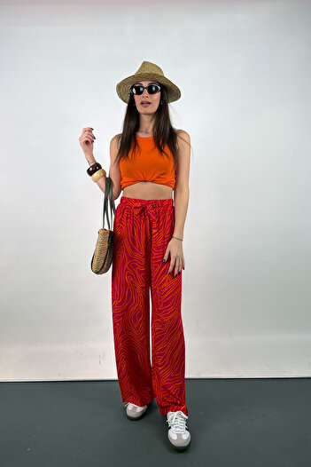 Love The Wind Patterned Viscose Draped Palazzo Trousers