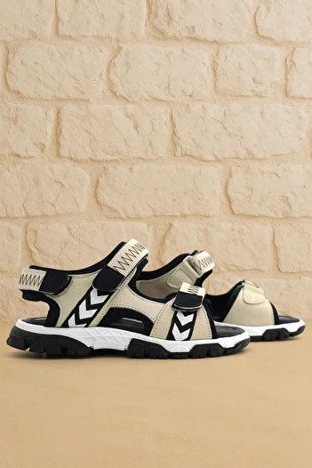 Rakerplus Genuine Leather Beige Black Velcro Boys Sandals