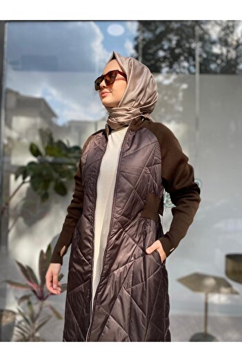 Invee Sleeve Knitwear Broken Glass Pattern Women's Coat Brown