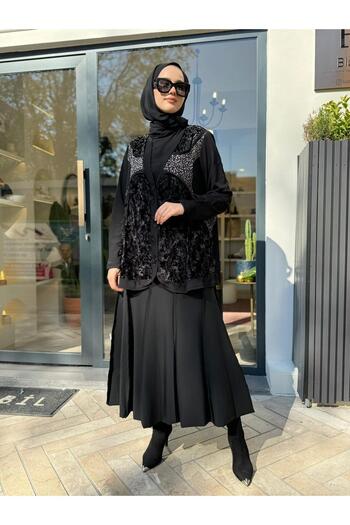 MissWhence Women's Black Tasseled Cardigan - Fabric Detailed